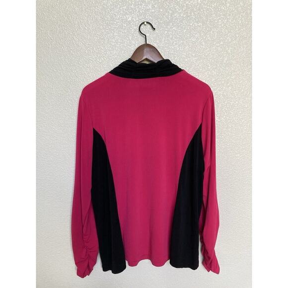 Susan Graver Color block pink black long sleeve XL stretch mock neck blouse - Picture 5 of 6